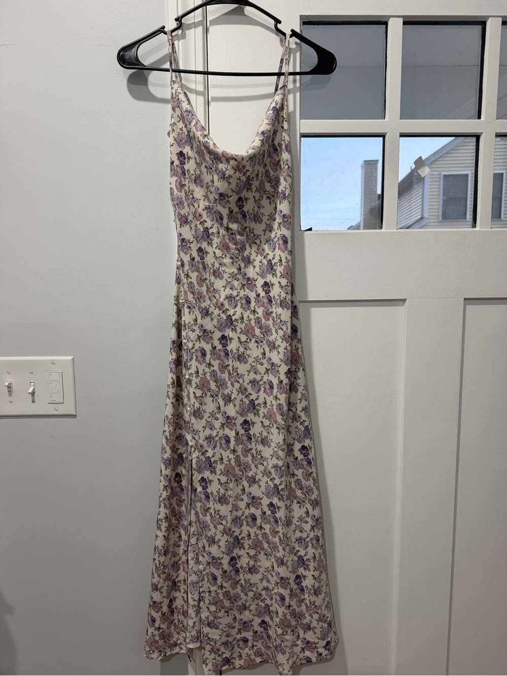 SHEIN Cream Maxi Slip Dress with Lavender Floral Print